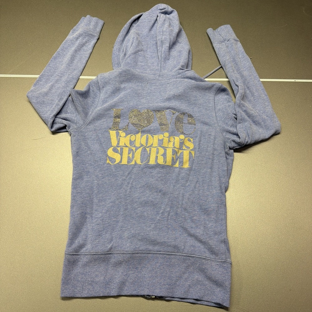Victoria's Secret Supermodel Essentials Hoodie Blue‎ Rhinestone Love Women's XS